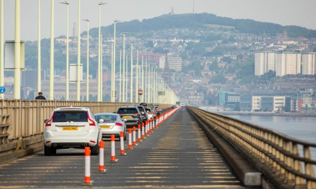 A lane closure on the Tay Road Bridge during roadworks