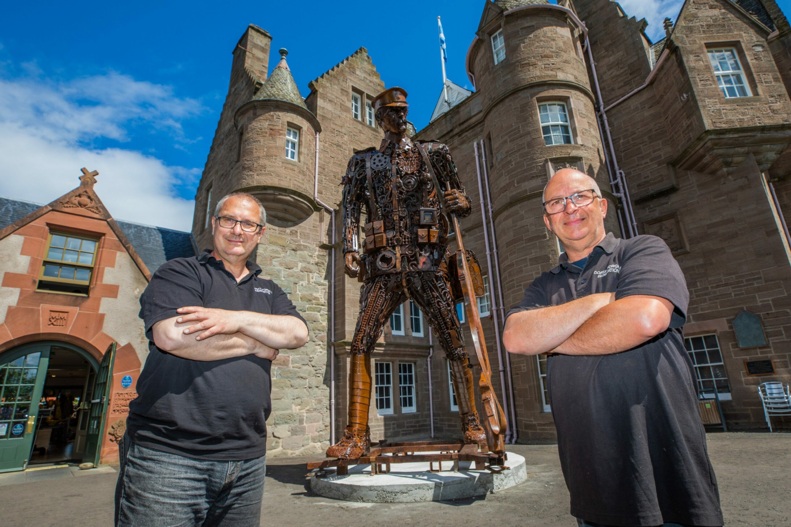 Martin Galbavy and Chris Hannam of Dorset Forge and Fabrication outside the Black Watch Castle and Museum, Perth, on Thursday June 29 2023.