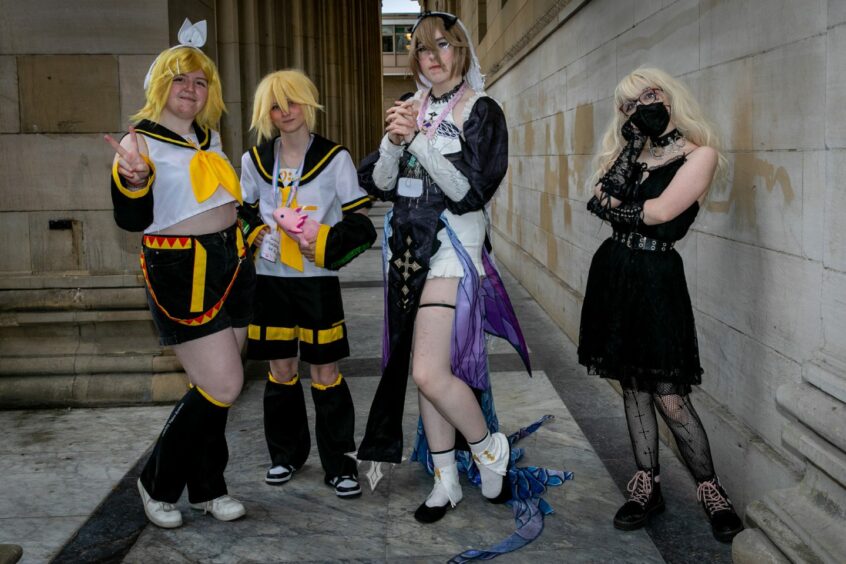 Khia Drummond as Kagamine Rin, Levi as Len Kaqamine, Rau as Aponia and Romeo as Nisa Amane, all from Dundee, Perth and Kirkcaldy.