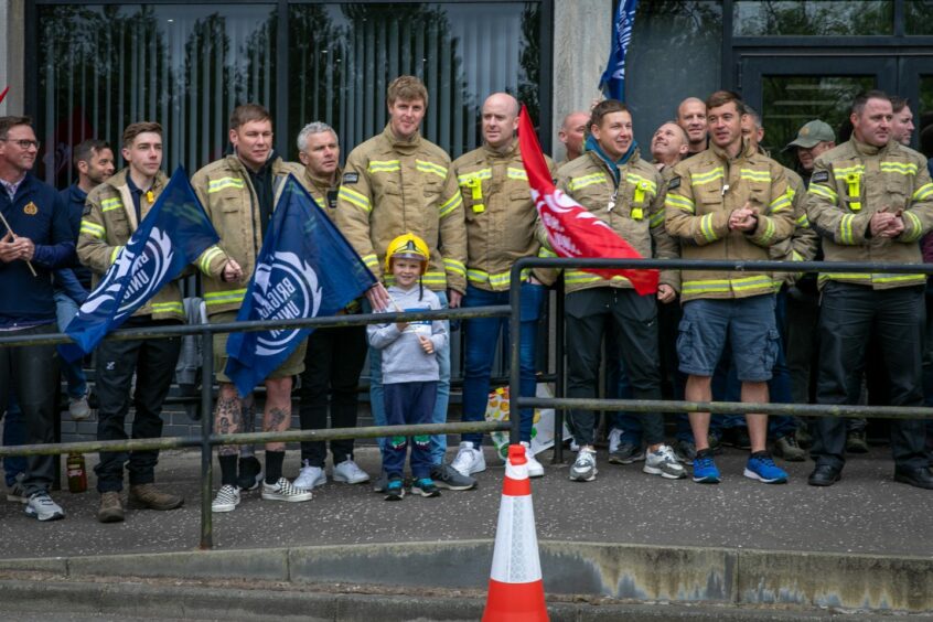 Firefighters demonstrate against fire service cuts in Glenrothes.