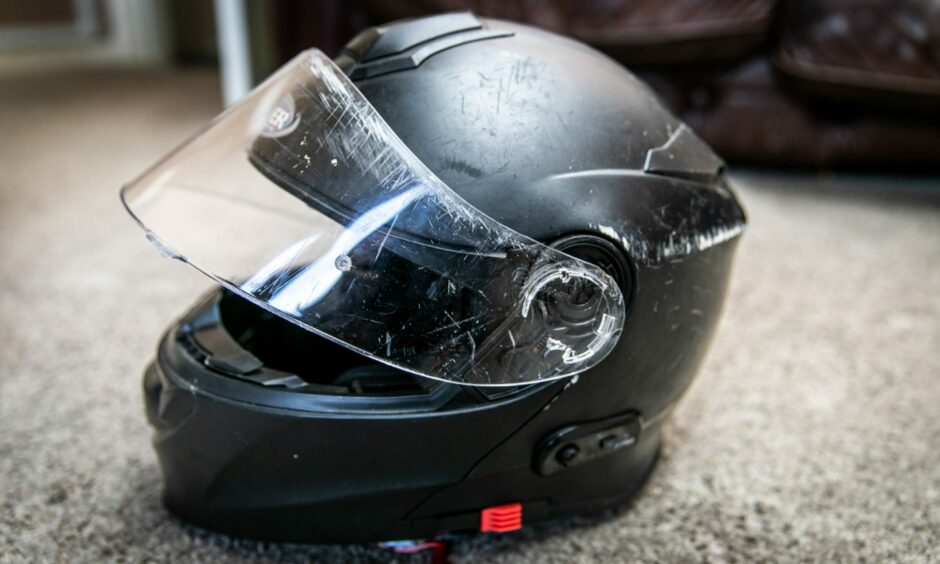 Steven Ireland's damaged helmet.