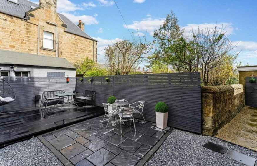 The private patio to the side of the Kirkcaldy home
