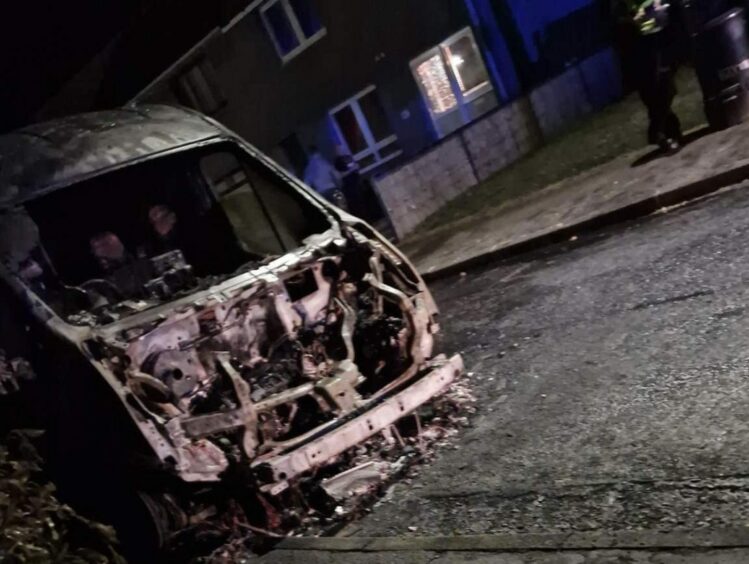 The van was destroyed in the fire. 