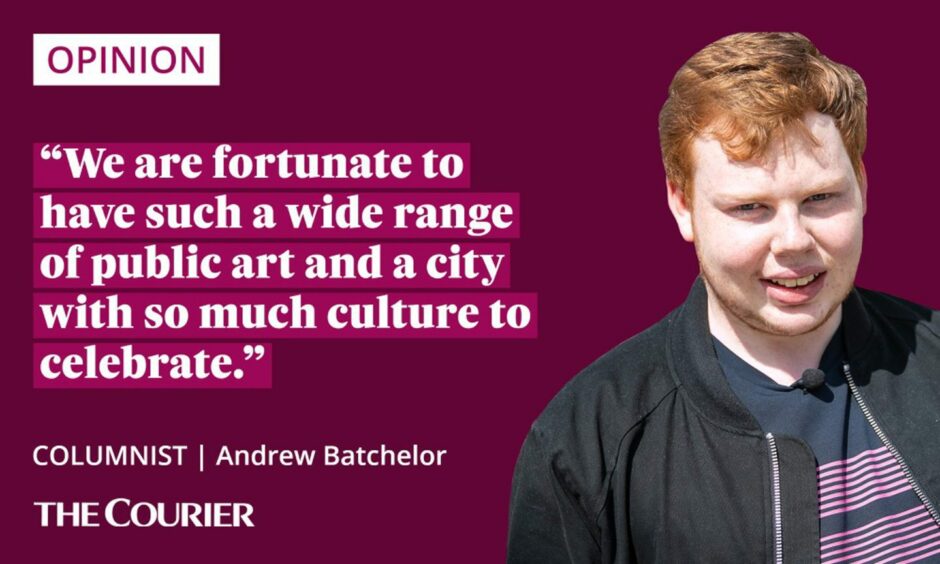 The writer Andrew Batchelor next to a quote: "We are fortunate to have such a wide range of public art and a city with so much culture to celebrate."