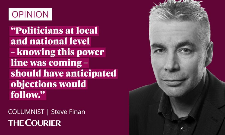 The writer Steve Finan next to a quote: "Politicians at local and national level - knowing this power line was coming - should have anticipated objections would follow."