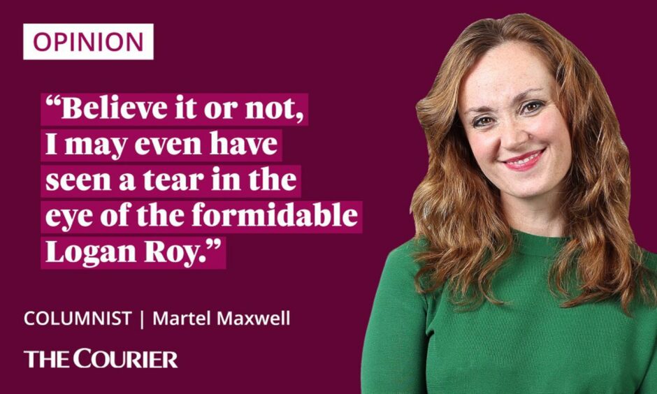 The writer Martel Maxwell next to a quote: "Believe it or not, I may even have seen a tear in the eye of the formidable Logan Roy."