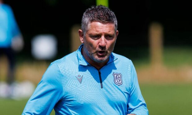 Dundee manager Tony Docherty in pre-season training. Image: SNS.
