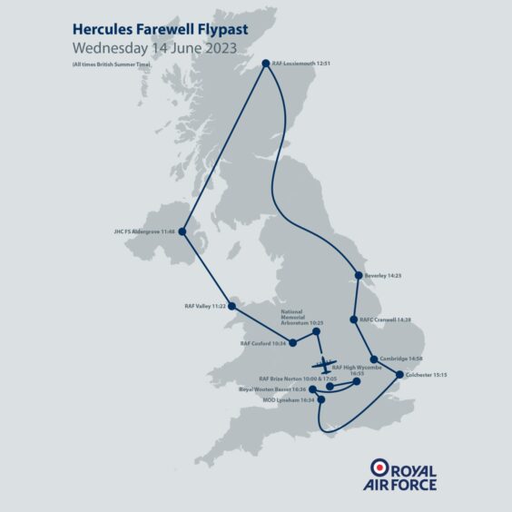 The map of the Hercules flypast (click to reveal full size). 