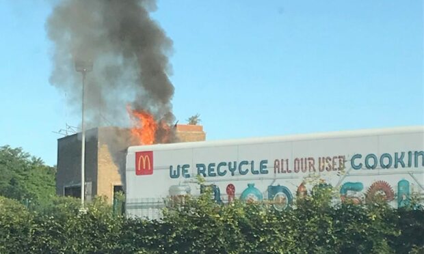 A McDonald's lorry on fire at Camperdown in Dundee