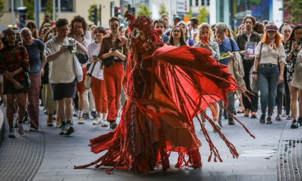 Saoirse Amira Anis channels her bodily experience of rage through a rope-laden, amphibious mythical creature as it journeys to return to the sea.  Image: Mhairi Edwards/DC Thomson