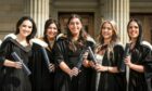 Graduating in Law are Eve Ritchie, 21, Katie Anderson, 22, Rachel Dorward, 22, Rachel Menzies, 22, and Kennedy Storrie, 21. Image: Mhairi Edwards/DC Thomson