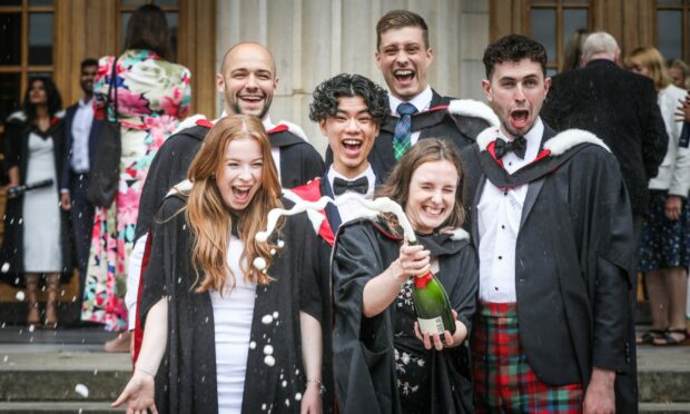 Graduating in Medicine, Nicola O'Neill, 24, Alison Gourlay, 24, Kirsty Griffiths, 24, Elizabeth Edmondson, 24, Mhairi Millar, 24, and Katie Macdonell, 24. Image: Mhairi Edwards/DC Thomson