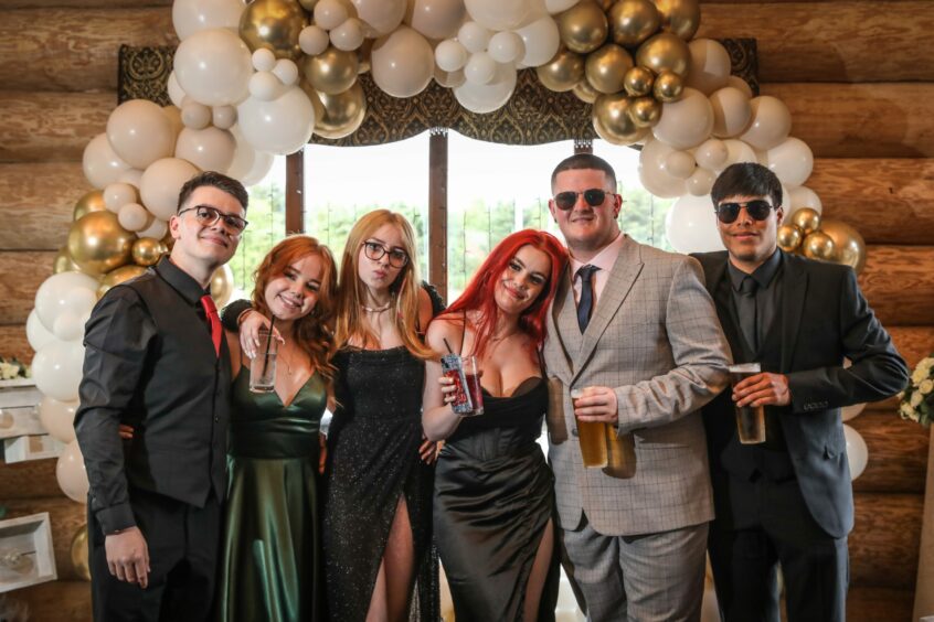 Ready for prom: Cameron Merrilees, Lana Powrie, Amber Stone, Ava Raeper, Jack Kelly and Diego Gleser.