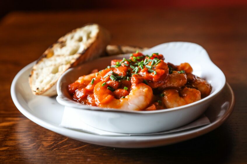 King prawns with chorizo and roasted peppers were sweet and juicy. Image: Mhairi Edwards / DC Thomson.