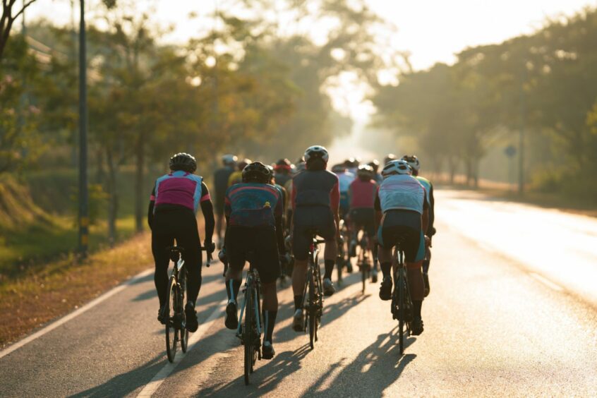Cyclists training in a group