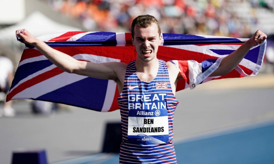 Ben Sandilands of Great Britain and Northern Ireland wins the Men's 1500m T20 final