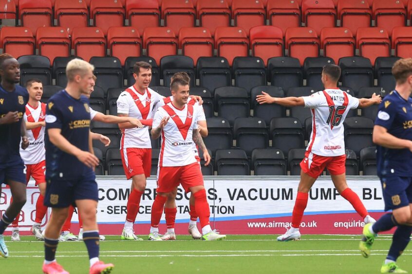 Airdrieonians celebrate their winner. Image: David Young/Shutterstock