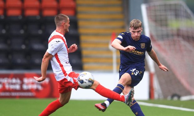 Jack Wilkie made his first start for Dundee at Airdrieonians. Image: David Young/Shutterstock
