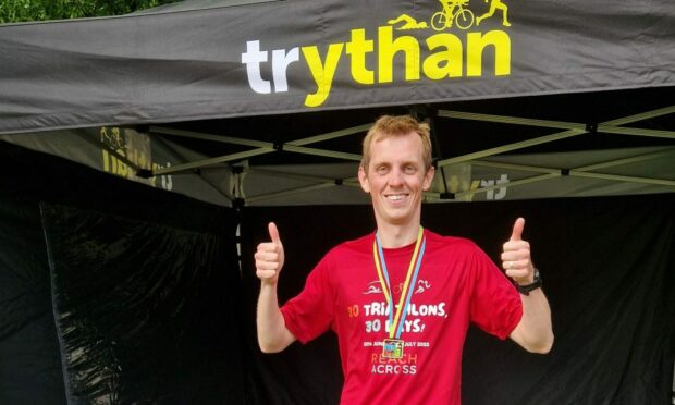 Ryan Ramsay chalks off another triathlon in his latest challenge. Image: Ryan Ramsay