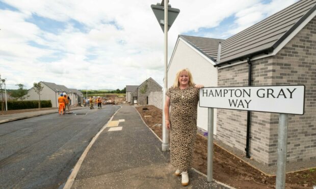 Councillor Jill Scott at the street honouring Victoria Cross airman Robert Hampton Gray. Image: Paul Reid