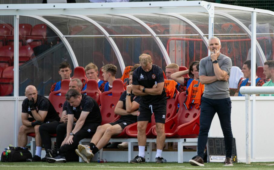 Dundee United manager Jim Goodwin looks on in anguish against Spartans