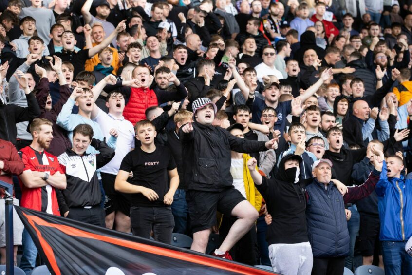 DAFC fans in the crowd for a Dunfermline Athletic F.C. home game. 