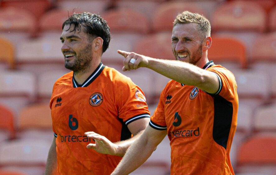 Dundee United strikers Tony Watt and Louis Moult pictured at Tannadice.