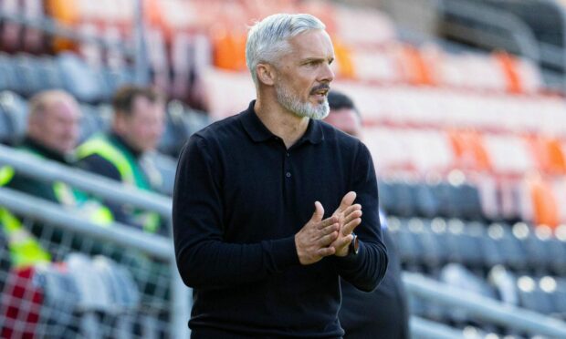 Jim Goodwin is pictured as Dundee United defeat Peterhead at Tannadice