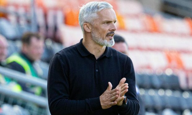 Jim Goodwin is pictured as Dundee United defeat Peterhead at Tannadice