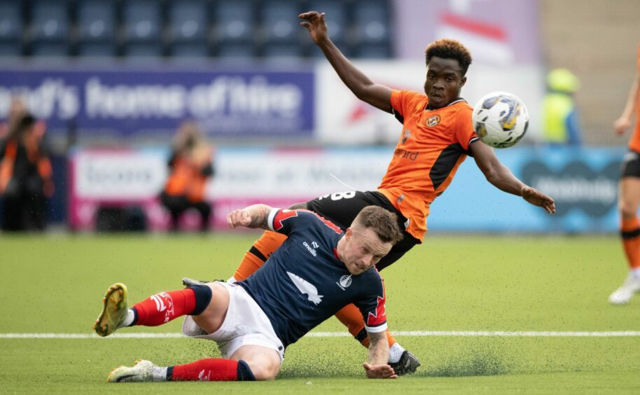 Mathew Cudjoe in action for Dundee United at Falkirk 