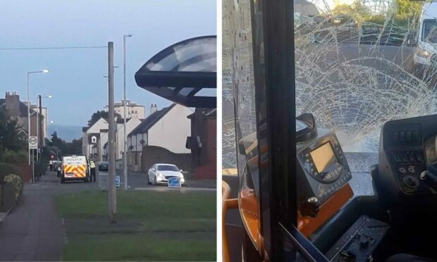 The bus was damaged after the collision with a motorcycle in Kirkcaldy. Image: Fife Jammer Locations Facebook