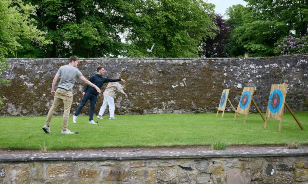 Guests at Murrayshall can now take part in axe throwing. Image: Murrayshall.