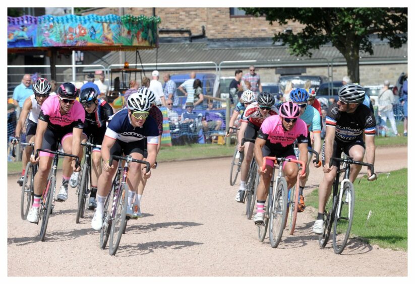 Cyclists take to the track at a previous Inverkeithing Highland Games.