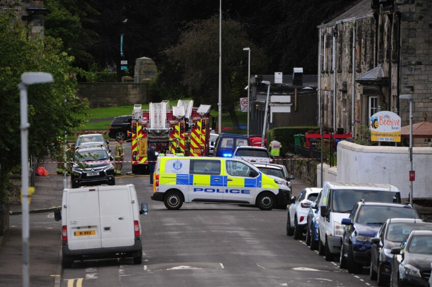 A police van blocking Sang Road in Kirkcaldy