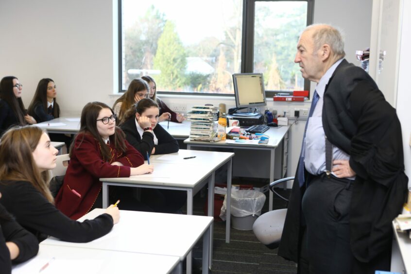 Billy Boyle chats to the S1/S3 pupils, at the 'Tele Takeover' at Harris Academy in Dundee in January 2019
