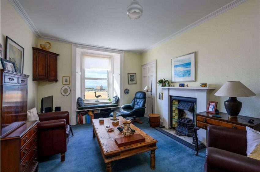 The sitting room at 3 The Terrace in Elie, overlooking the beach.