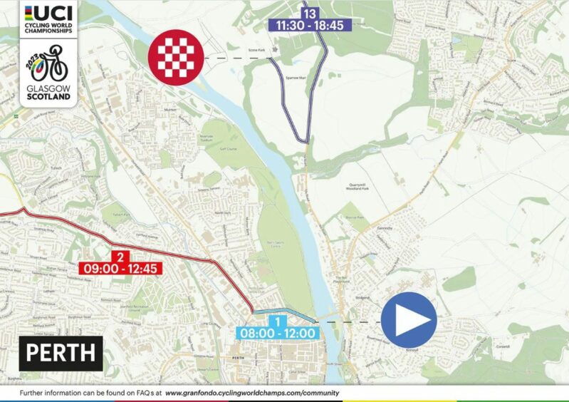 The Gran Fondo route begins at Perth city centre and finishes at Scone Palace.