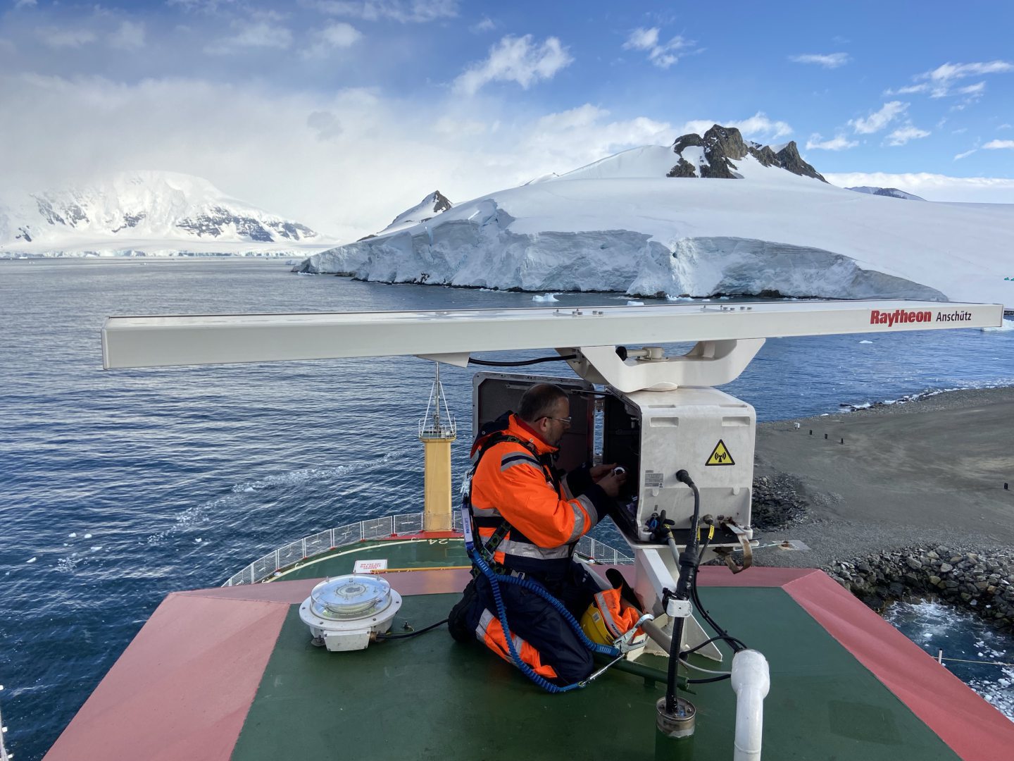 Mike Gloistein working on the RRS Sir David Attenborough whilst at Rothera Station,  Antarctica.
