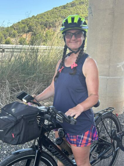 Fife woman Janet Kerr during her cycle to Barcelona to raise money for Parkinson's research