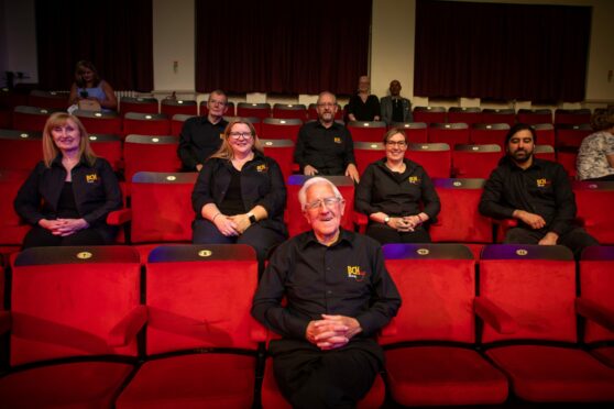 Chairman Ron Stewart (front) and members of BCHug try out the new balcony seating. Image: Kim Cessford/DC Thomson