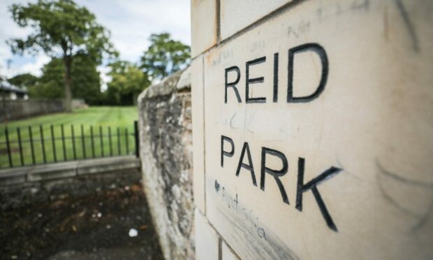 A sign for Reid Park in Forfar.