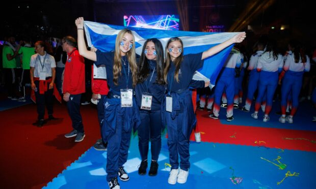 Flying the flag! Representing team Scotland, from left Eve McNaughton, Alicia Dailly and Aimee McKelvie from Dundee. Image: Kenny Smith/DC Thomson