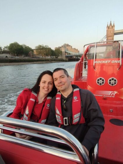 Laura Findlay and her husband Rab. Laura struggles with her mental health and has had help from Perth charity Trauma Healing Together. Image: Supplied by Laura Findlay.