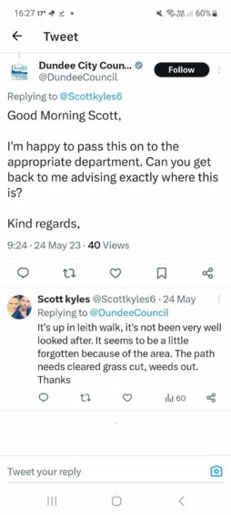 Dundee City Council acknowledged Scott Kyles' tweet in May.