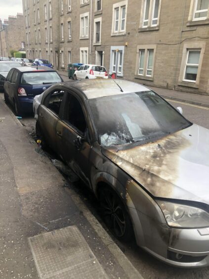 The Ford damaged by fire on Lorimer Street, Dundee. 