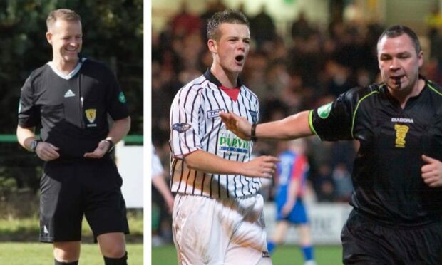 Jamie McCunnie on refereeing duty and as a player for Dunfermline