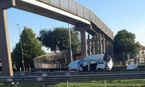 The car at the side of the Kingsway after the crash