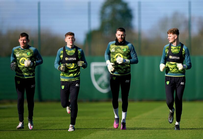 Norwich City goalkeepers Michael McGovern (left), Jon McCracken, Angus Gunn and Archie Mair.