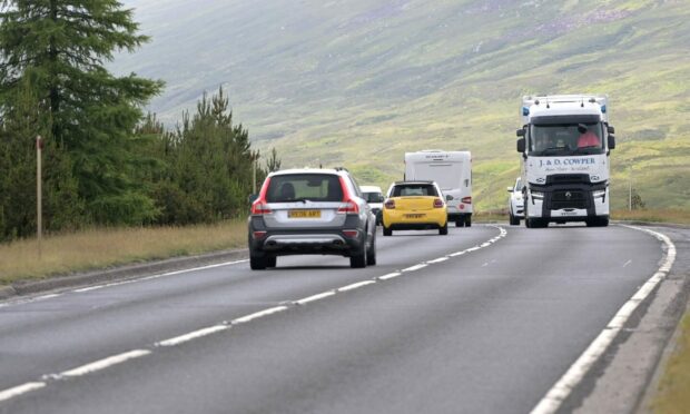 Traffic on a single carriageway section of the A9 as it crosses Drumochter. Image: Sandy McCook/DC Thomson.