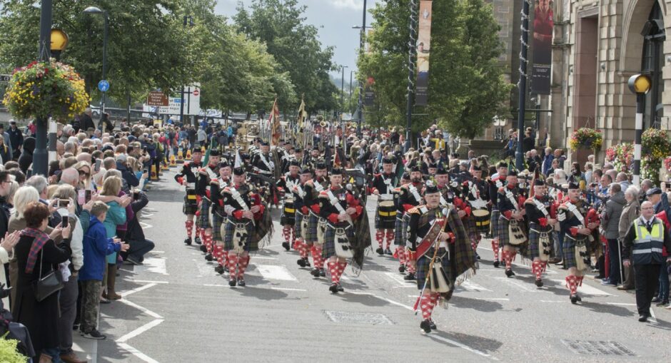 The Perth Atholl Highlanders marching through the Fair City in 2019, when Perth Salute was last held.